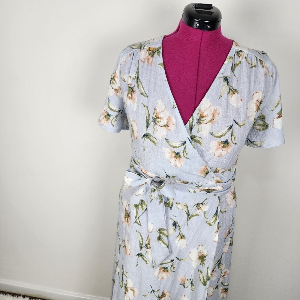 Promesa Floral Wrap Dress Light Blue Cotton Spandex Size M - Picture 16 of 16